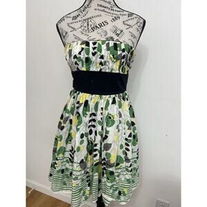 Retro XOXO Lemon Lime Strapless Dress Pockets Whimsical Flirty Size S